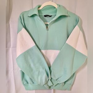 90s Vintage Mint and White Colorblock Quarter-Zip Sweatshirt